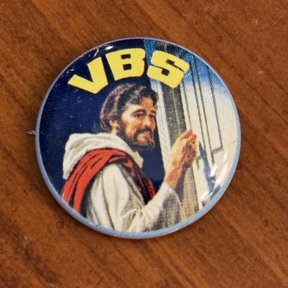 VBS Vacation Bible School Small Vintage Pinback Button Pin Round Circle Church